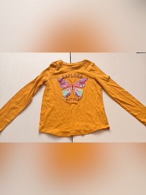 Jumping Beans Girls Size 8 Long Sleeve Explore Nature Butterfly Graphic Tee